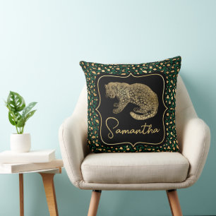 Elegantes Grün- und Gold-Leoparden- und Fleckenmus Kissen