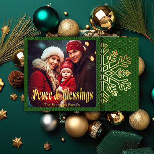 Elegantes Grün und Gold Weihnachten Foto und Skrip