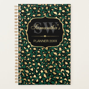 Elegantes Grün- und Goldfolien-Leopardenmuster-Mon Planer