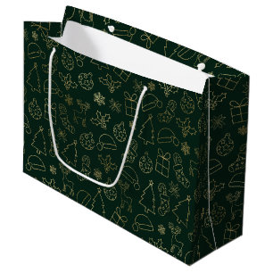 Elegantes Grün- und Goldfolien-Weihnachtsmuster Große Geschenktüte