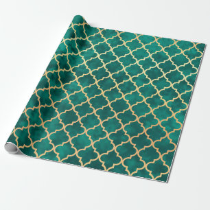 Elegantes Grün- und Goldmedaille Art Deco Geschenkpapier