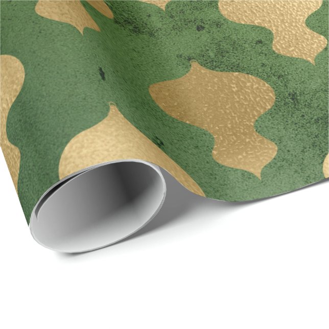 Elegantes Grün- und Goldmotiv Geschenkpapier (Rolleneckpunkt)