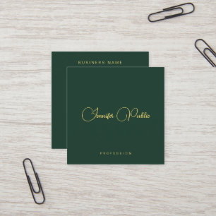 Elegantes Grün- und Goldtext-Script Premium-Seide Quadratische Visitenkarte