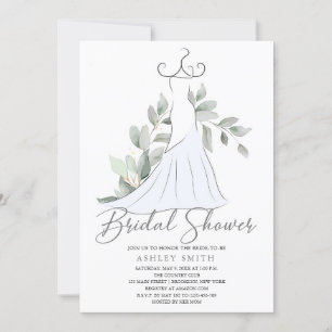 Elegantes Grün und Hochzeitskleid Brautparty Einladung