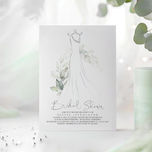 Elegantes Grün und Hochzeitskleid Brautparty Einladung