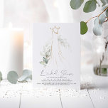 Elegantes Grün und Hochzeitskleid Brautparty Einladung<br><div class="desc">Ihr Brautparty ist eine einmalige Feier - ein Tag der Entspannung, des Vergnügens und der Festlichkeiten mit Ihren nahen Freunden und der Familie. Die Einladung beinhaltet ein fließendes leichtgetragenes, kuscheliges Hochzeitskleid / Hochzeitskleid Silhouette zeichnend umgeben von der romantischen, minimalistisch verblassten goldenen Blätter Grün. Es ist traditionell und gleichzeitig modern gestaltet...</div>