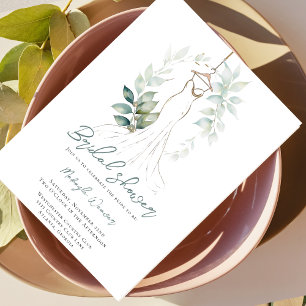 Elegantes Grün und Hochzeitskleid Brautparty Einladung