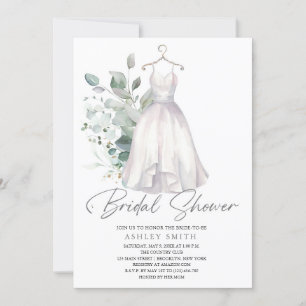 Elegantes Grün und Hochzeitskleid Brautparty Einladung