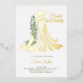 Elegantes Grün und Hochzeitskleid Brautparty Folieneinladung