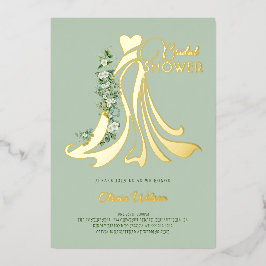 Elegantes Grün und Hochzeitskleid Brautparty Folieneinladung