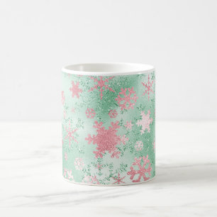 Elegantes Grün- und Rosafarbenes Schneeflockenmus Kaffeetasse