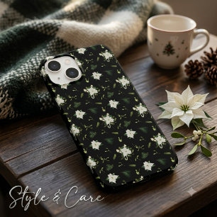 Elegantes Grün-Weiß-Blumenmuster Schwarz Case-Mate iPhone 14 Hülle