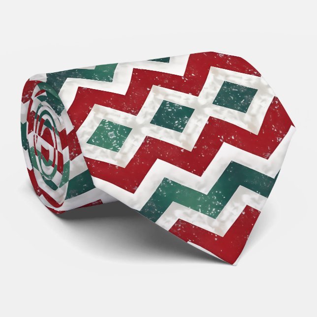 Elegantes Grün-Weiß-Rot-Chevron-Muster Krawatte (Gerollt)