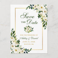 Elegantes, grün-weißes Blumenmotiv Save the Date G