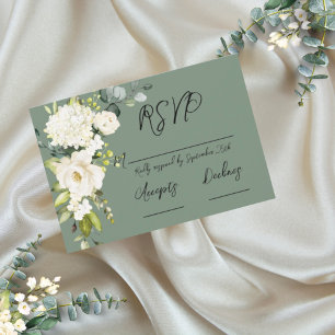 Elegantes grün‑weißes Blumenmuster RSVP Karte