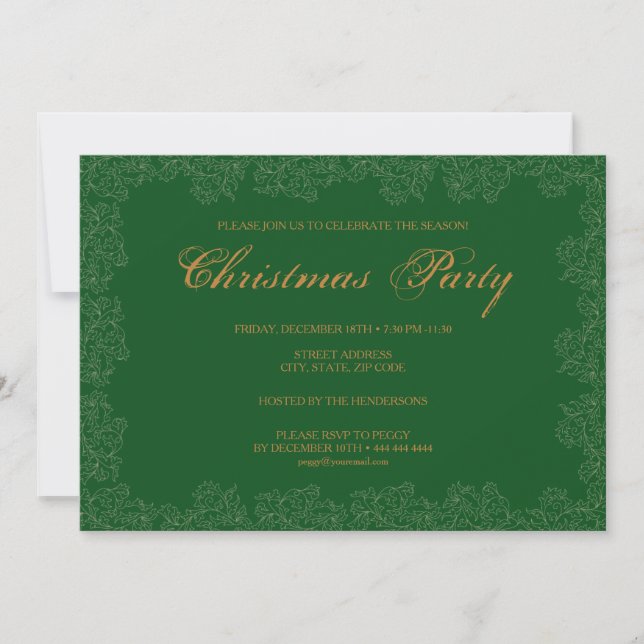 Elegantes Grünbuch zum Weihnachtsgebäck im Party - Einladung (Vorderseite)