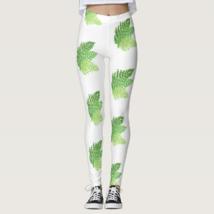 Elegantes grünes Aquarellenfarn-Waldland-Blätter Leggings