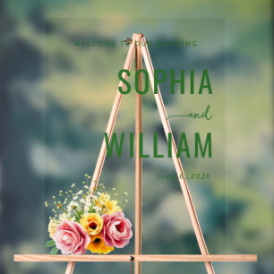 Elegantes grünes Blumen-Hochzeitsschild Acrylschild