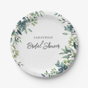 Elegantes Grünes BlumenblätterBrautparty Pappteller