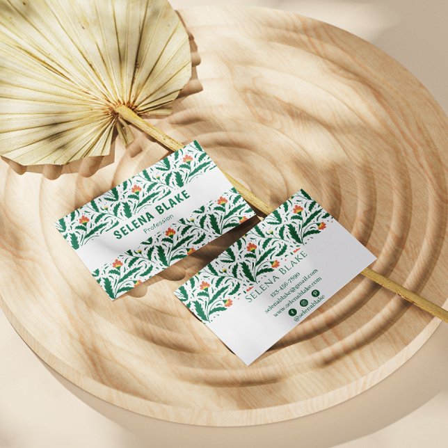 Elegantes Grünes Blumendesign | Chic & Modern Visitenkarte (Von Creator hochgeladen)