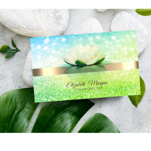 Elegantes grünes Bokeh Gold, Lotusblüten-Yoga Visitenkarte