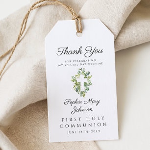 Elegantes grünes botanisches Kreuz Erste Kommune Geschenkanhänger