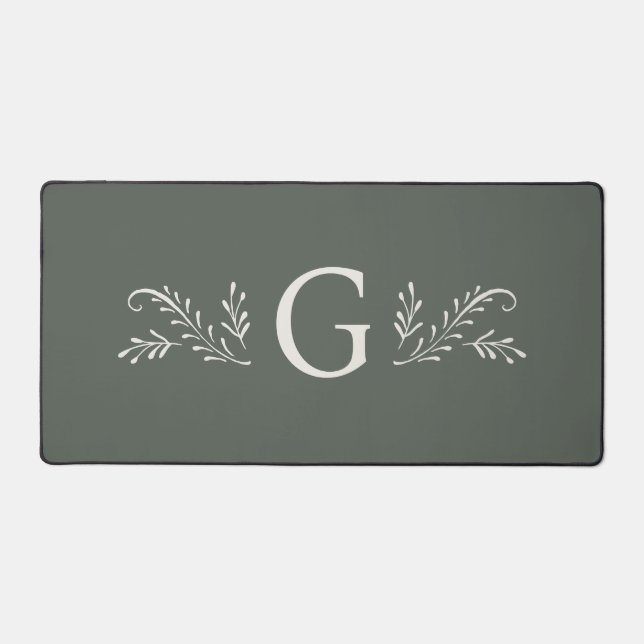 Elegantes grünes Botanisches Monogramm Schreibtischunterlage (Vorderseite)