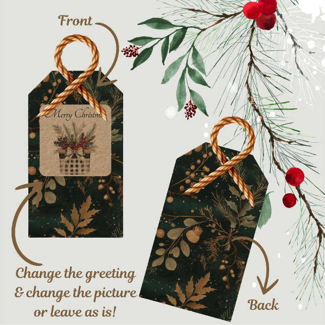 Elegantes grünes botanisches Weihnachtsfest Geschenkanhänger (How cute are these gift tags! Get them now and add a botanical touch to your christmas gifts!)