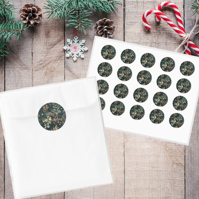 Elegantes grünes botanisches Weihnachtsfest Runder Aufkleber (These elegant stickers will add sophistication to your christmas mail!)