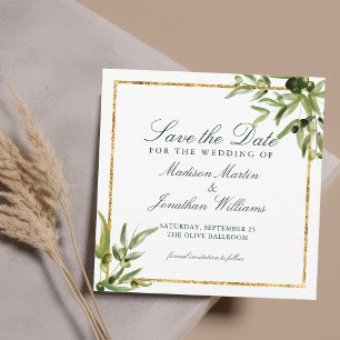 Elegantes grünes Botanisches Weinberggold Save the Einladung