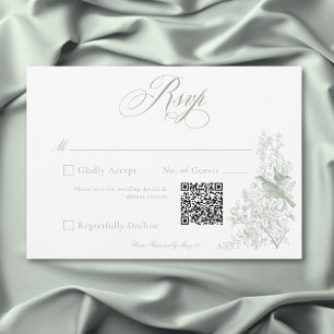 Elegantes grünes Chinoiserie Natur Vögel Hochzeit RSVP Karte