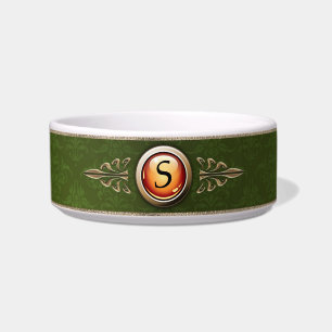 Elegantes grünes Damast-Muster-Monogramm Napf