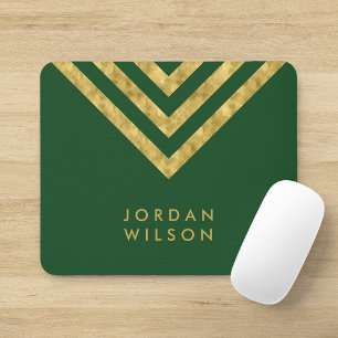 Elegantes grünes Faux-Gold-Name Chevron-Geometrisc Mousepad