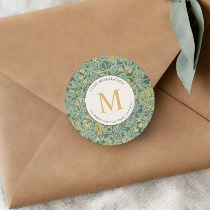 Elegantes grünes florales goldenes Monogramm-Rücks Runder Aufkleber