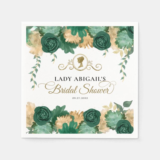 Elegantes grünes, florales Viktorianisches Brautpa Serviette (Vorderseite)