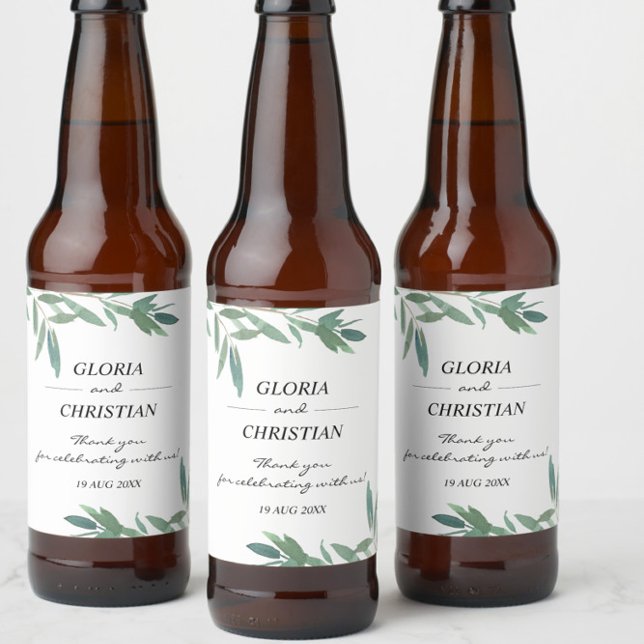 Elegantes grünes Foliage Wedding Beer Flasche Labe Bierflaschenetikett (Von Creator hochgeladen)