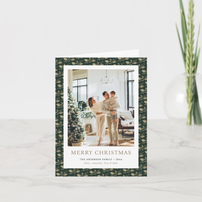 Elegantes grünes Foto Frohe Weihnachten geklappt (Vorderseite)