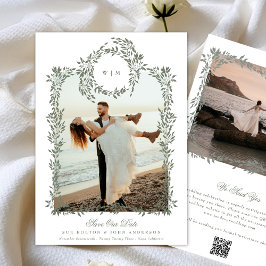 Elegantes grünes Foto mit Kranzrahmen Save The Date