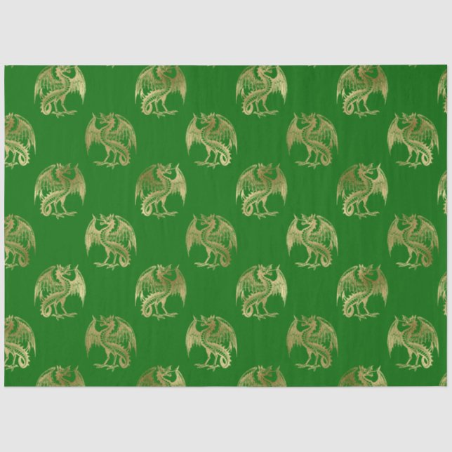 Elegantes grünes Gold Dragon Tissue Paper Seidenpapier (Vorderseite)