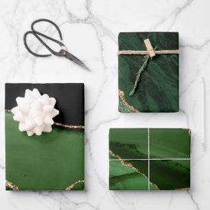 Elegantes grünes Gold-Glitter-Marmor-Achat Geschenkpapier Set