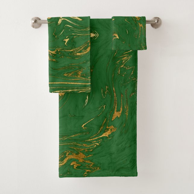Elegantes Grünes Gold Imitat Marmor Badhandtuch Set (Insitu)