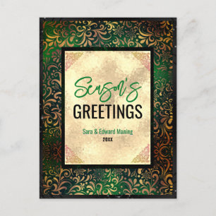 Elegantes grünes Gold mit Blumen Weihnachten im ne Postkarte