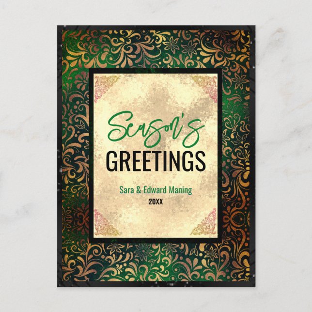 Elegantes grünes Gold mit Blumen Weihnachten im ne Postkarte (Vorderseite)