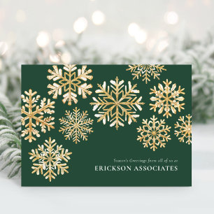 Elegantes grünes Gold Snowflake Corporate Business Feiertagskarte