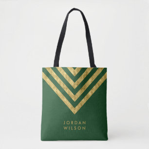 Elegantes grünes Imitat Goldname Zickzack Muster Tasche