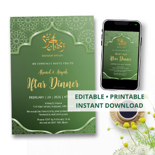 Elegantes grünes islamisches geometrisches Muster Einladung