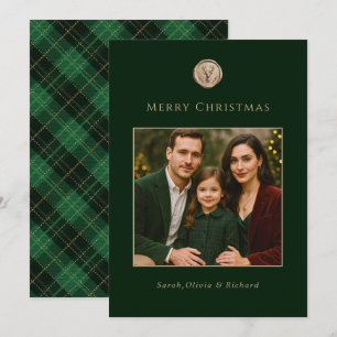 Elegantes grünes Karo-Familienfoto Weihnachten 