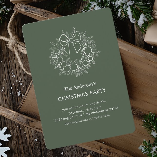 Elegantes Grünes Kraut Weihnachtsfest-Party Einladung (Von Creator hochgeladen)