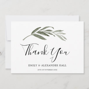 Elegantes grünes Leaf Moderne Hochzeit Dankeskarte
