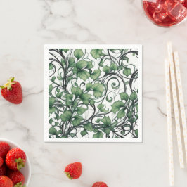 Elegantes grünes Leaf- und Weinmuster Serviette
